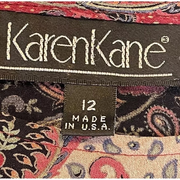 Vintage Karen Kane Red Size 12 Top Paisley Short Sleeve Made In USA Party Travel - Picture 7 of 9